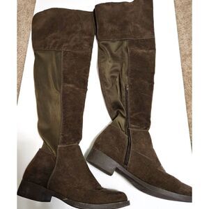 Women's Tall Suede & Material Boots in Brown EUC Size 8.5 Low Heel